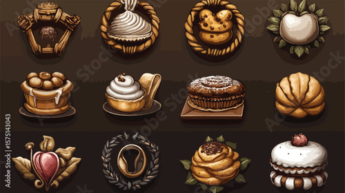 Vintage Bakery Emblems Flat Vector Set for Commercial Use