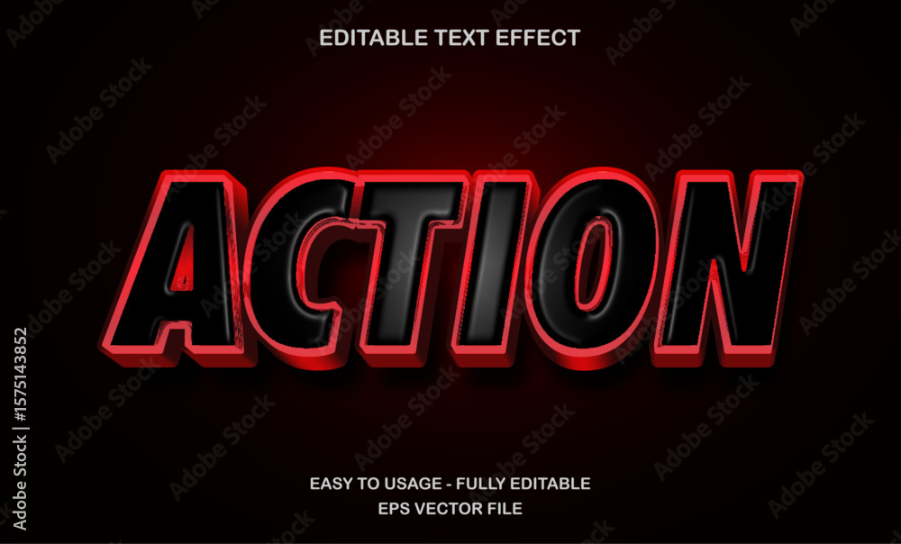 Fototapeta premium Action text, editable text effect template, 3d bold neon red futuristic text style