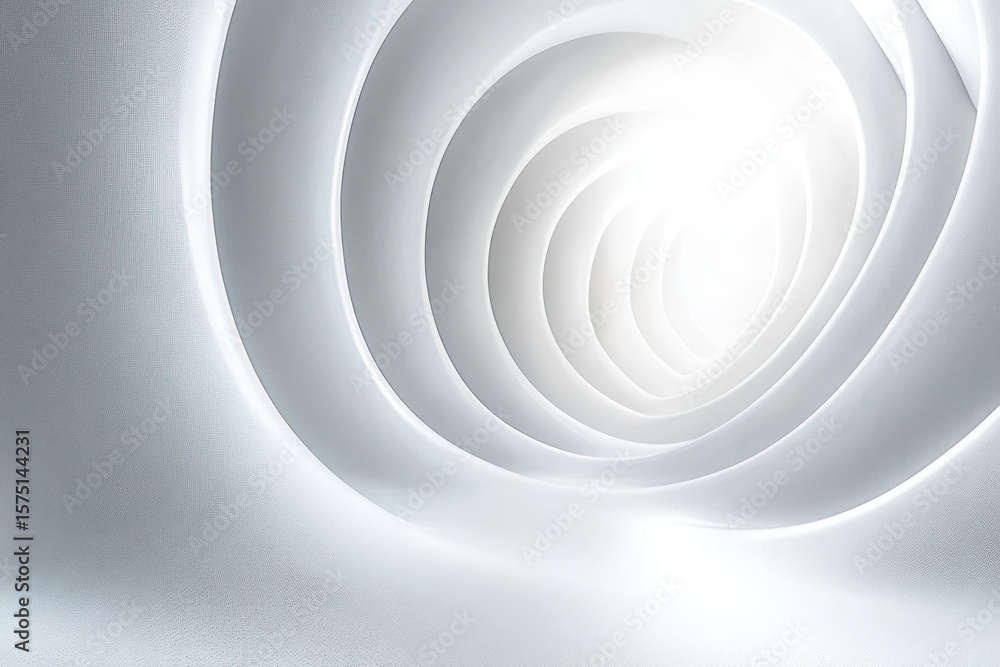 Fototapeta premium Smooth white spiral tunnel with soft glowing light creating a futuristic and calming atmosphere