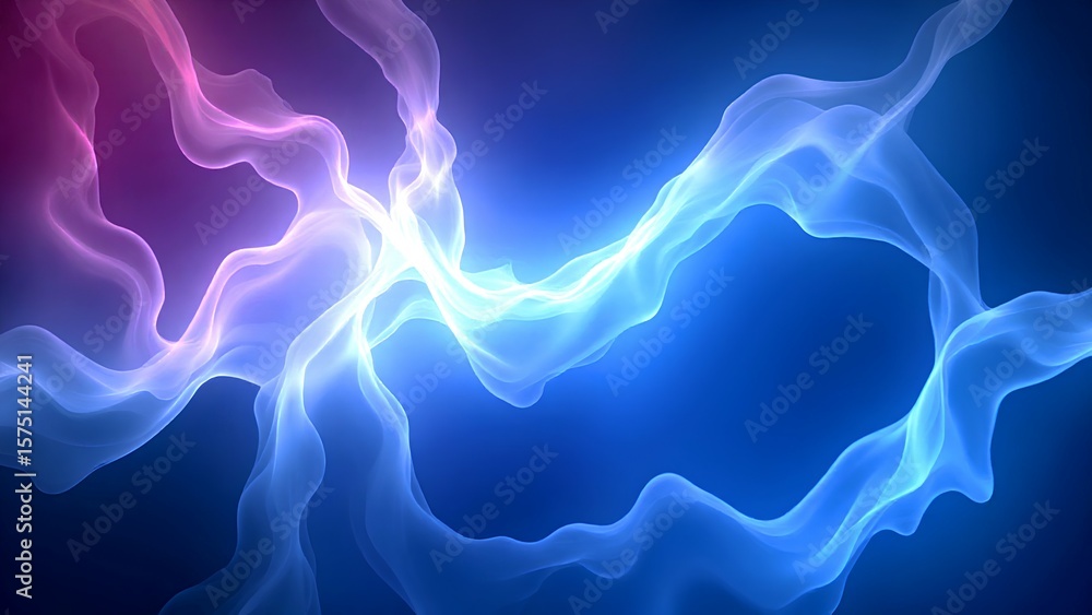 Obraz premium Abstract flowing light waves in blue and purple hues intertwine against a dark background, creating a dynamic and ethereal visual effect.