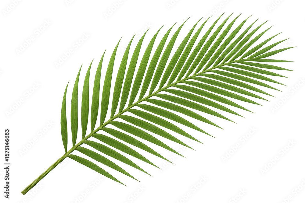 Fototapeta premium Green palm leaf rendered in high-detail 3d, floating against transparent backdrop, highlighting botanical summer design element