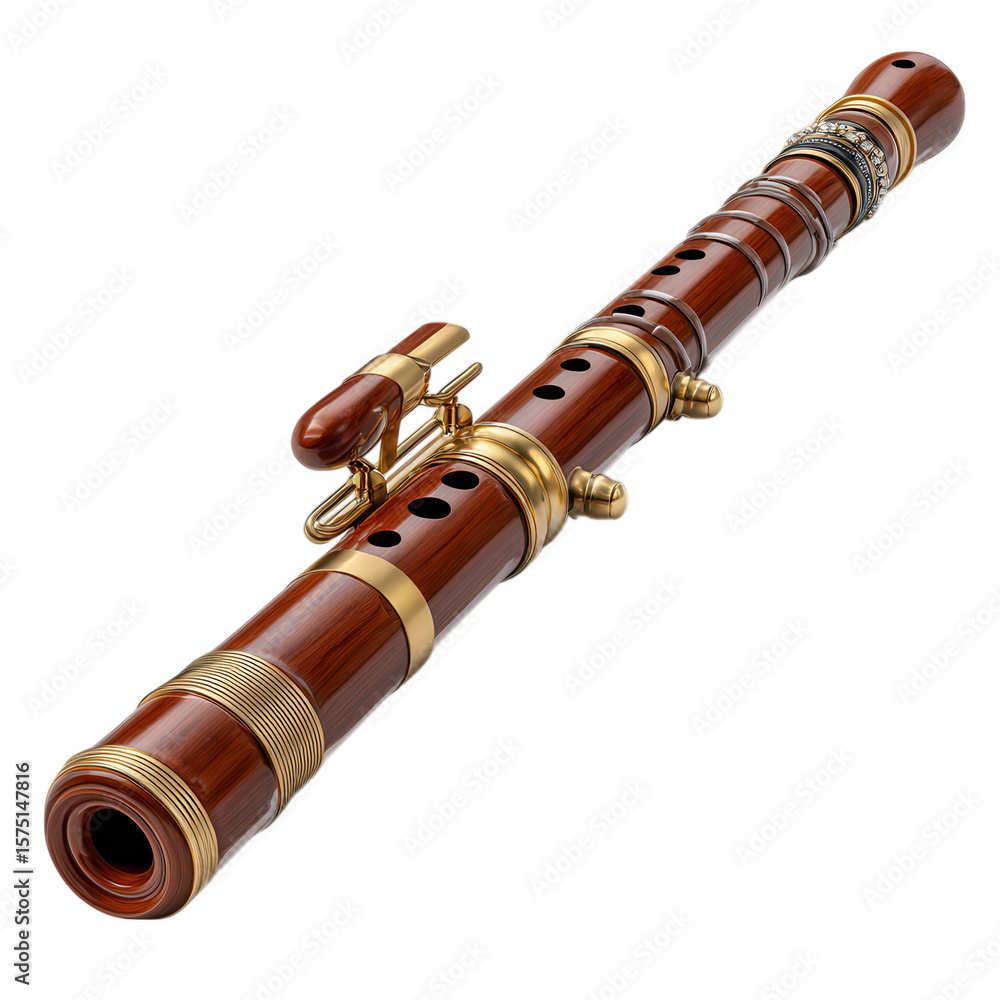 Naklejka premium A historical shawm, a woodwind instrument with brass fittings, isolated on transparent background, representing the music of the renaissance