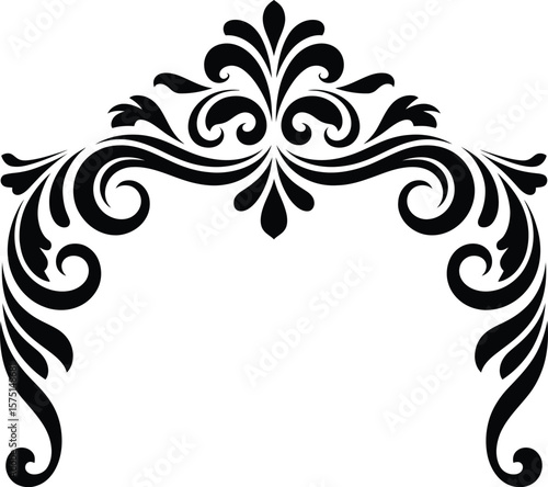 Elegant black flourish ornament with swirls and leaf motifs
