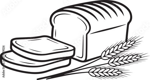 Loaf of bread with slices and wheat stalks sliced grain