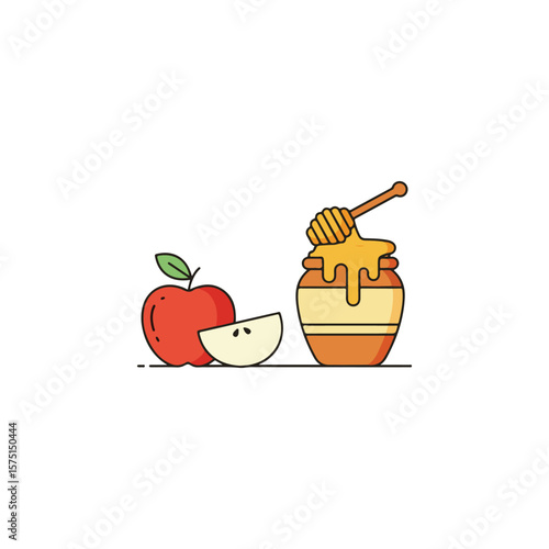 Apples and Honey icon – Rosh Hashanah flat Vector illustration