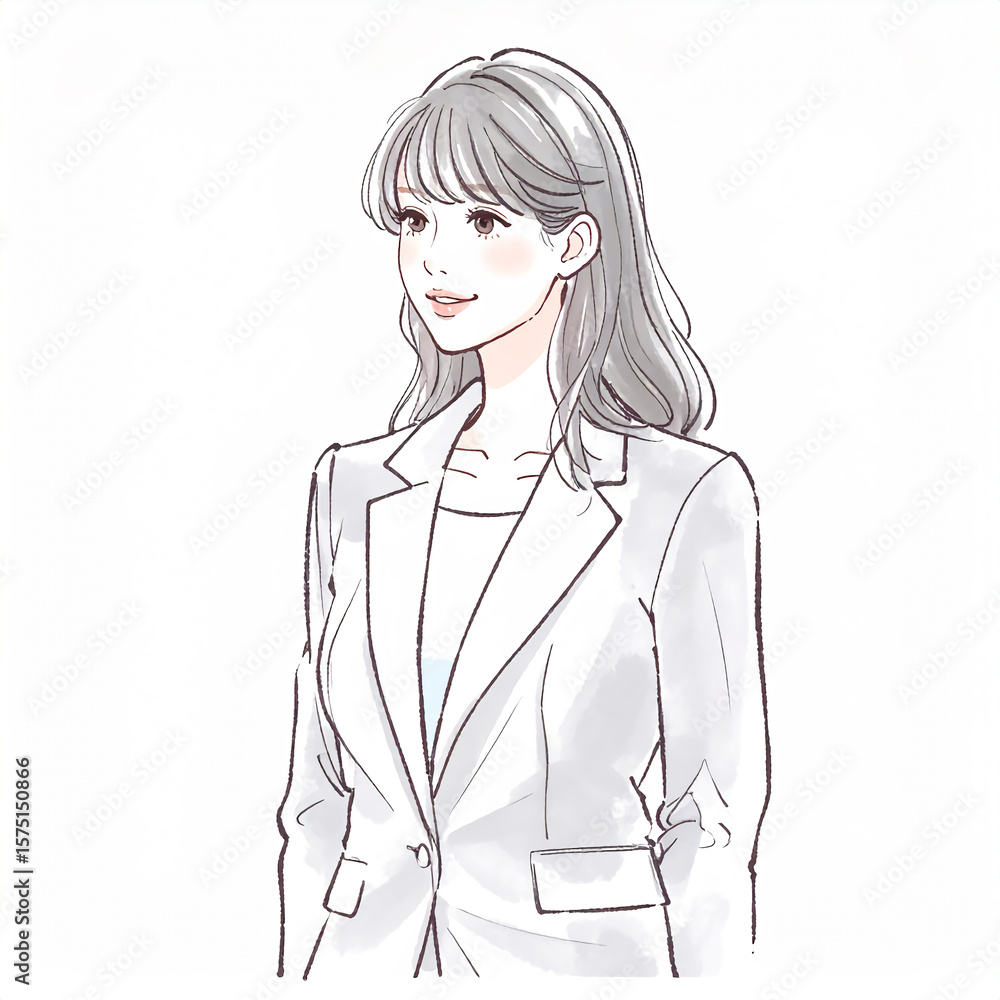 手描き水彩風の女性・女の子のイラスト素材 手描き水彩風の女性・女の子のイラスト素材