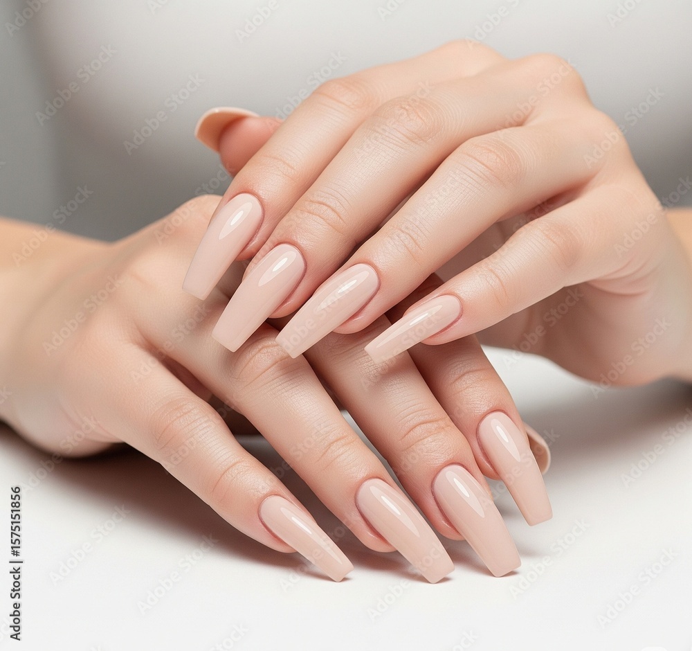 Female hands with glossy painted nails, flawless finish and clean background. Elegant image perfect for manicure advertising. Female hands with glossy painted nails, flawless finish and clean background. Elegant image perfect for manicure advertising.
