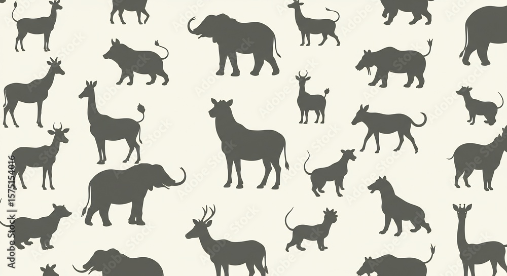 Elegant grayscale silhouettes depict diverse African wildlife subtly arranged. AI Generated Elegant grayscale silhouettes depict diverse African wildlife subtly arranged. AI Generated