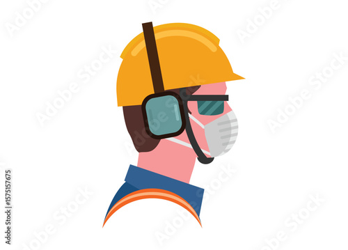 Male blue collar worker wearing protective workwear. Simple flat illustration in side view.