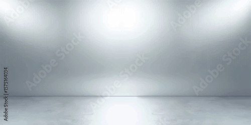 Empty white room with metallic spotlights and textured walls