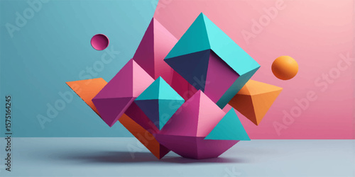 Abstract colourful geometric shapes with origami style design and bright patterns on a vector background