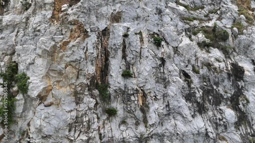Chalk structure on artificial mountain after quarry mining. Technogenic rock formed during mine. Mountain hill with chalk fossil and limestone Chalk structure on artificial mountain after quarry mining. Technogenic rock formed during mine. Mountain hill with chalk fossil and limestone