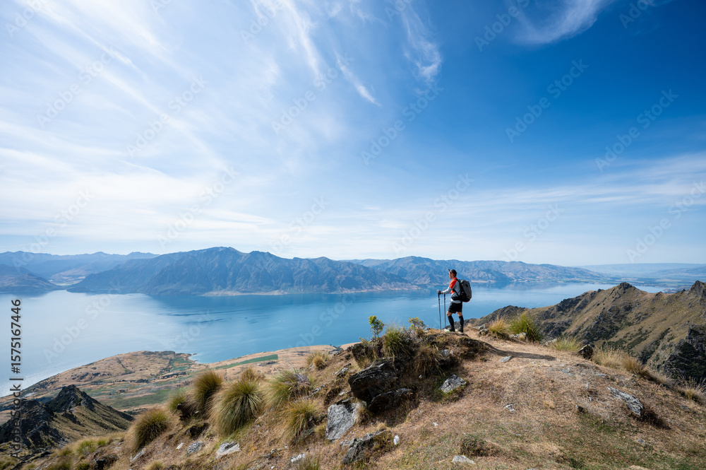 Fototapeta premium Lake Hawea view from Isthmus Peak, New Zealand