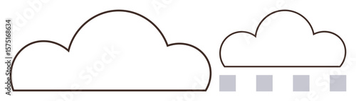 Large cloud next to smaller cloud transferring blocks, representing data distribution, storage, or digital connectivity. Ideal for technology, data flow, cloud services, IT solutions, networking