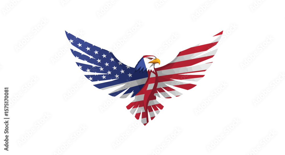 Obraz premium Patriotic Eagle Logo with American USA Flag Wings Vector Illustration