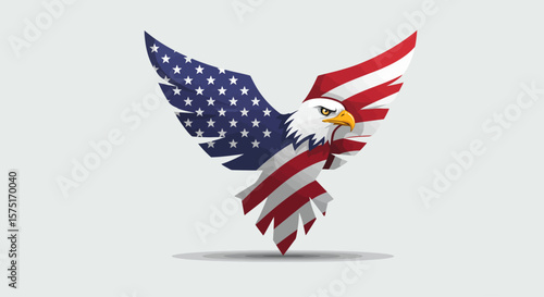 Patriotic Eagle Logo with American USA Flag Wings Vector Illustration