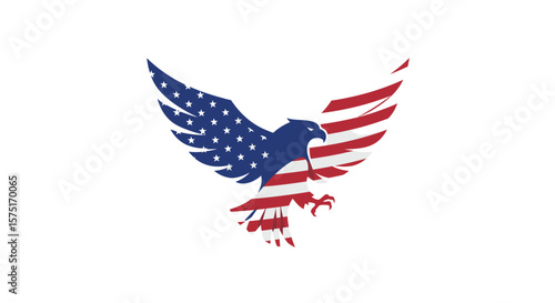 Patriotic Eagle Logo with American USA Flag Wings Vector Illustration