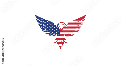 Patriotic Eagle Logo with American USA Flag Wings Vector Illustration