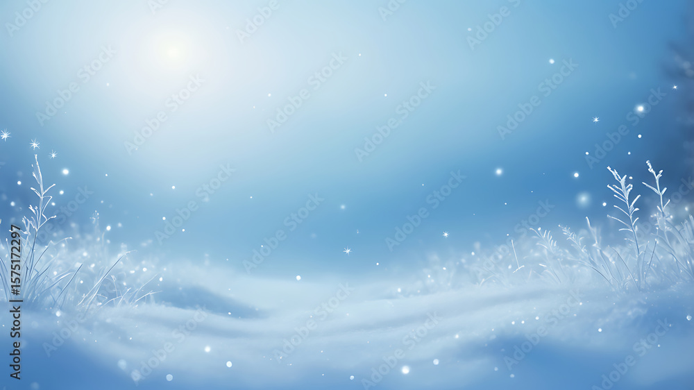 Magical winter landscape with sparkling snow and stars on a blue background, ai Magical winter landscape with sparkling snow and stars on a blue background, ai