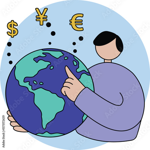 Flat vector illustration. Faceless character related to foreign exchange forex, finance, business, currency, banking.