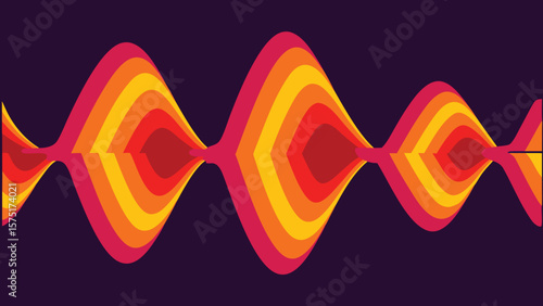 Colorful abstract waveform design with retro style and vibrant shades of orange and red