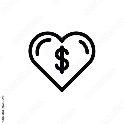 simple graphic illustration of a heart with a dollar sign inside, representing the fusion of value and emotion or financial care, concept for financial planning strategies, charitable giving
