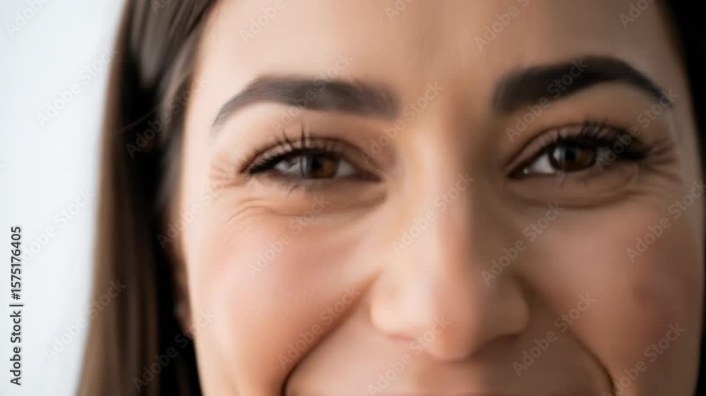 Smiling Woman's Eyes Sparkle with Joy, captured in a bright, close-up portrait showcasing authentic happiness and natural beauty. Smiling Woman's Eyes Sparkle with Joy, captured in a bright, close-up portrait showcasing authentic happiness and natural beauty.