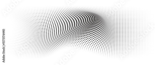 Flowing Wave Dot Halftone Pattern: Curve Gradient Shape on Transparent Background. Suitable for AI, Tech, Network, Digital, Science, and Technology Themes.
