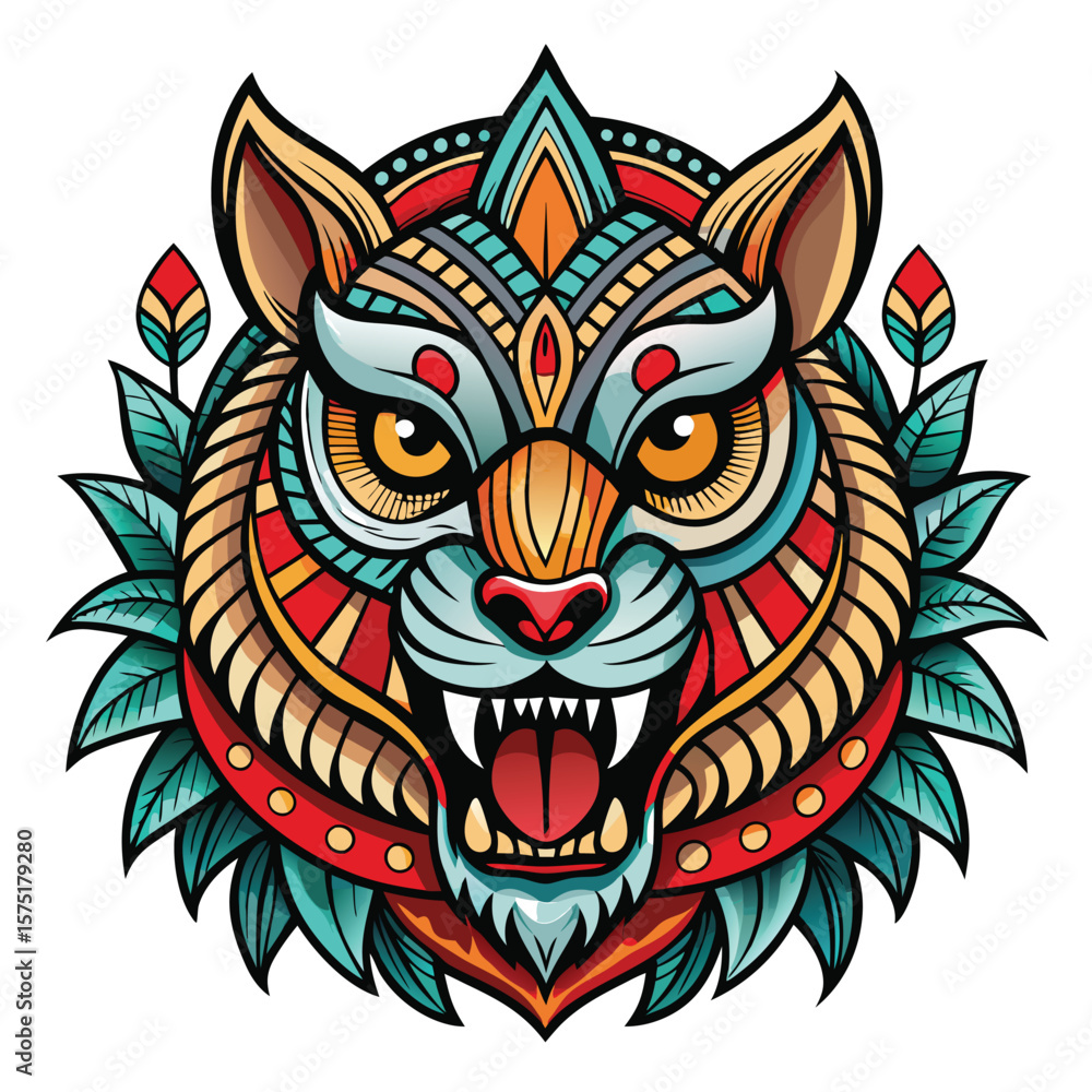 Obraz premium Colorful, stylized animal head design with intricate patterns and vibrant colors