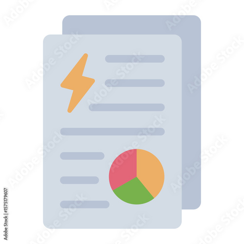 energy research flat icon showing data and progress report usage
