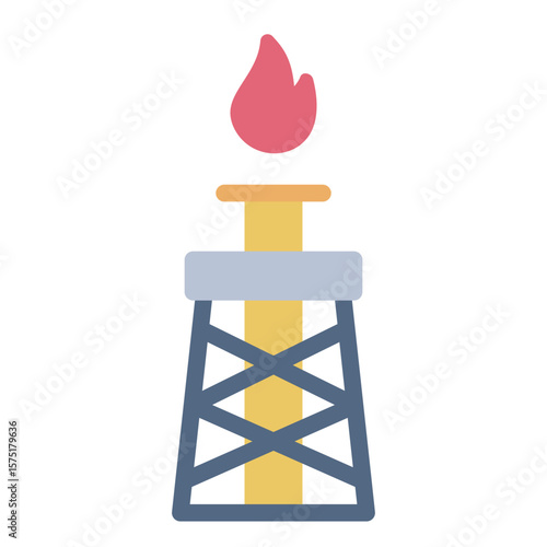 natural gas flat icon with flame on extraction tower