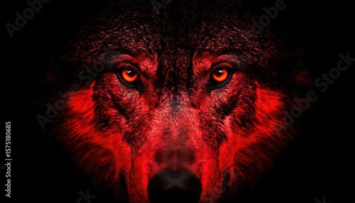 Close-up wolf, red glow