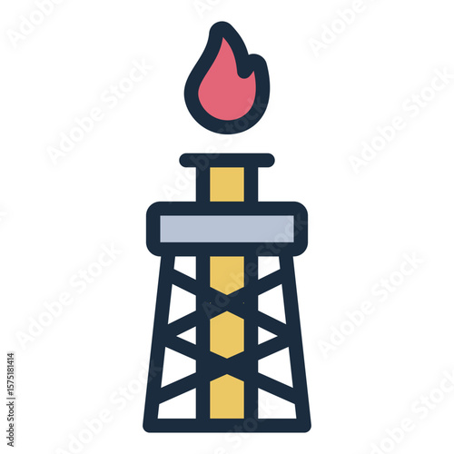 natural gas filled line icon with flame on extraction tower