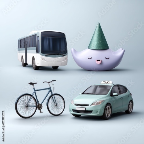 Cute cartoon transportation icons