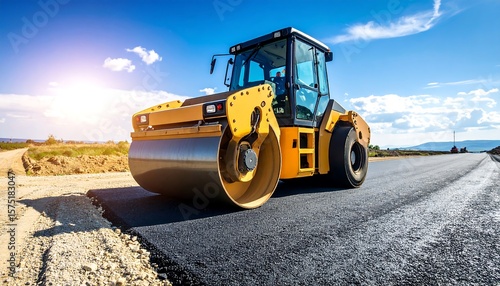 Road roller working on asphalt