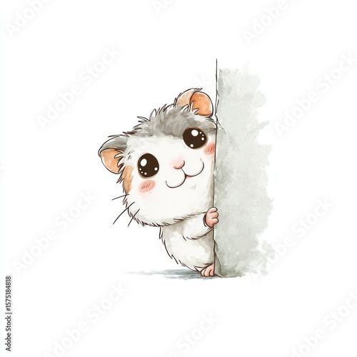 Cute hamster peeking behind a post