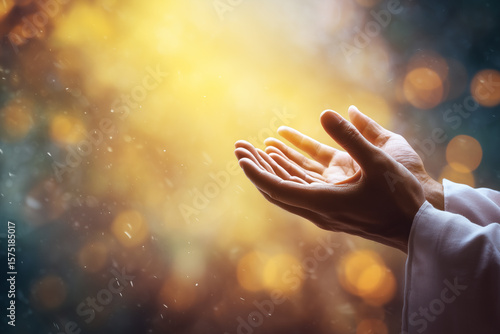 Open Hands Reaching Toward Divine Light.