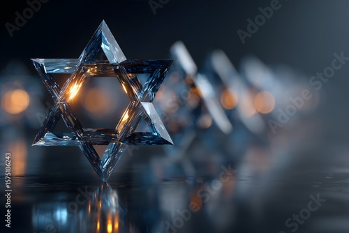 Symbolic star of David in glass reflecting light, representing Jewish faith and tradition during various holidays and celebrations