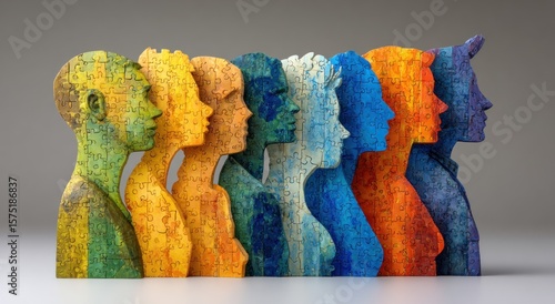 Colorful puzzle-like human busts