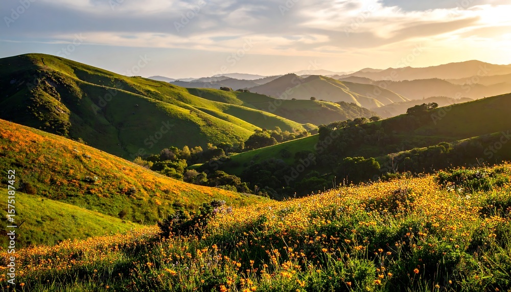 Naklejka premium Rolling hills at sunset