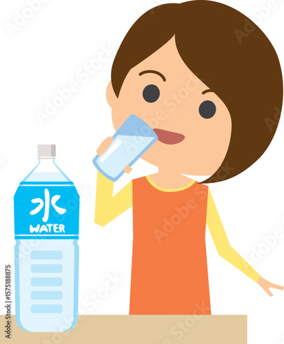 水を飲む女性のイメージイラスト