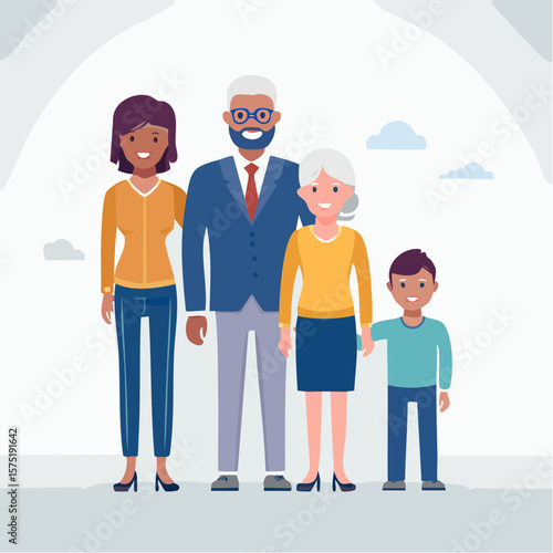 family silhouettes of varying ages in flat design representing diversity, generational connection, and inclusion
