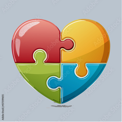 four puzzle pieces forming a heart icon in vibrant gradient fill on 512×512 px artboard symbolizing diversity and unity