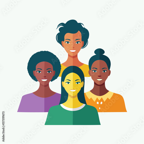 multi-ethnic group silhouette icon in flat design representing diversity, inclusion, and unity