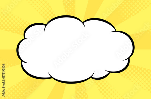Cartoon-like pop and bright sunburst and clouds background. An eye-catching American comic book-like pop background with impactful concentrated yellow lines.