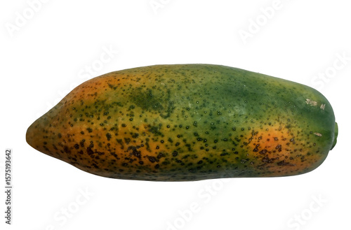 Single whole ripe papaya isolated transparent
