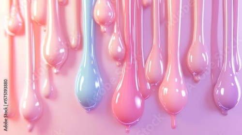 a stunning collection of nail polish drips in an array of bold and pastel shades, cascading downward in a smooth, glossy texture the 3d-rendered droplets are semi-transparent, with highlights and