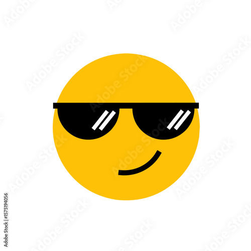 Like a boss emoji. Face with smile and sunglasses. Icon flat illustration. Calm emoji.