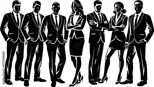 Silhouettes of office coworkers standing side by side in a professional pose.

