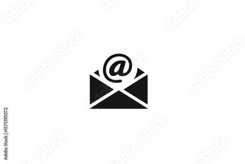 Solid black email icon; open envelope with @ symbol